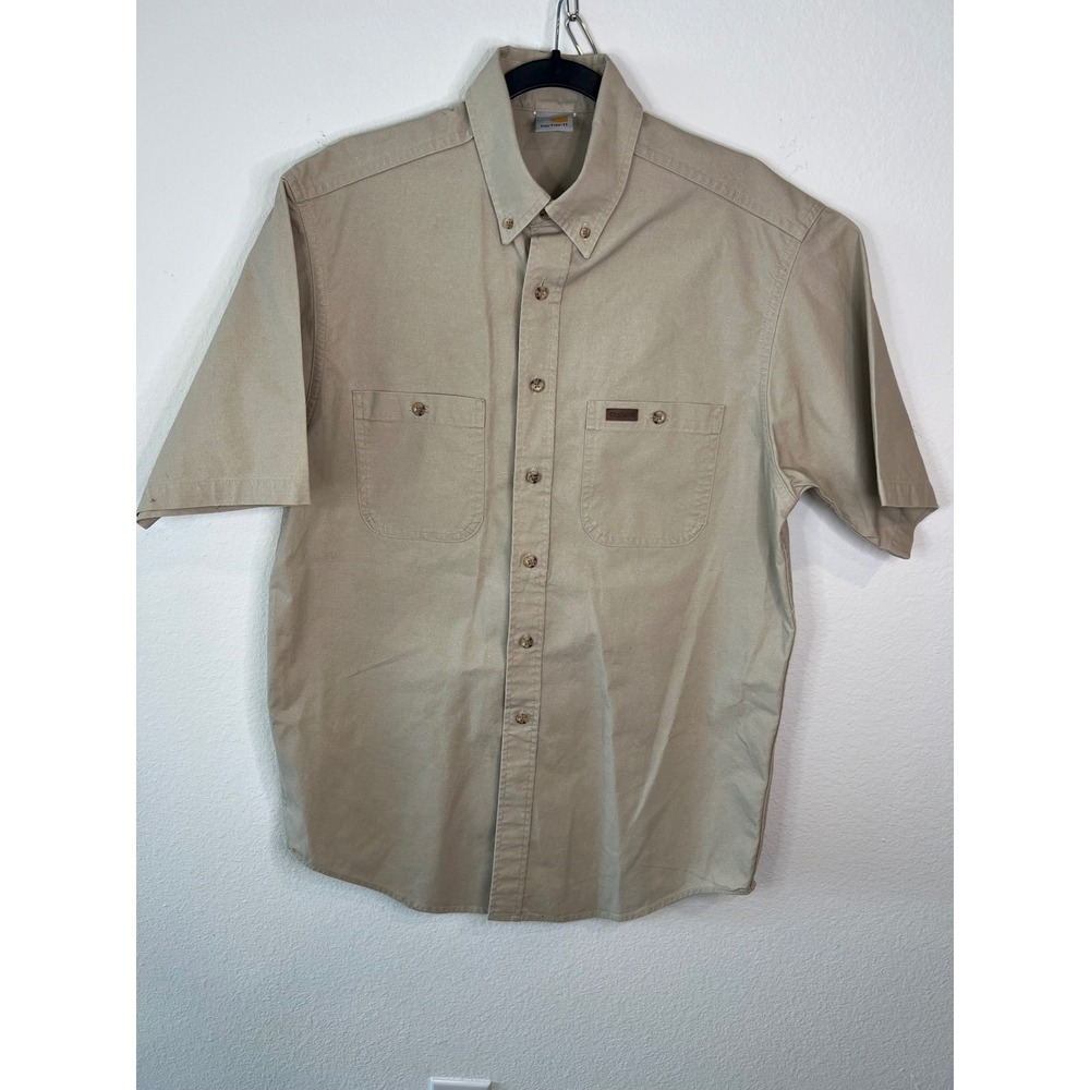Carhartt Workwear Button Up Shirt Mens Beige Canvas Utility Pocket Skatewear L